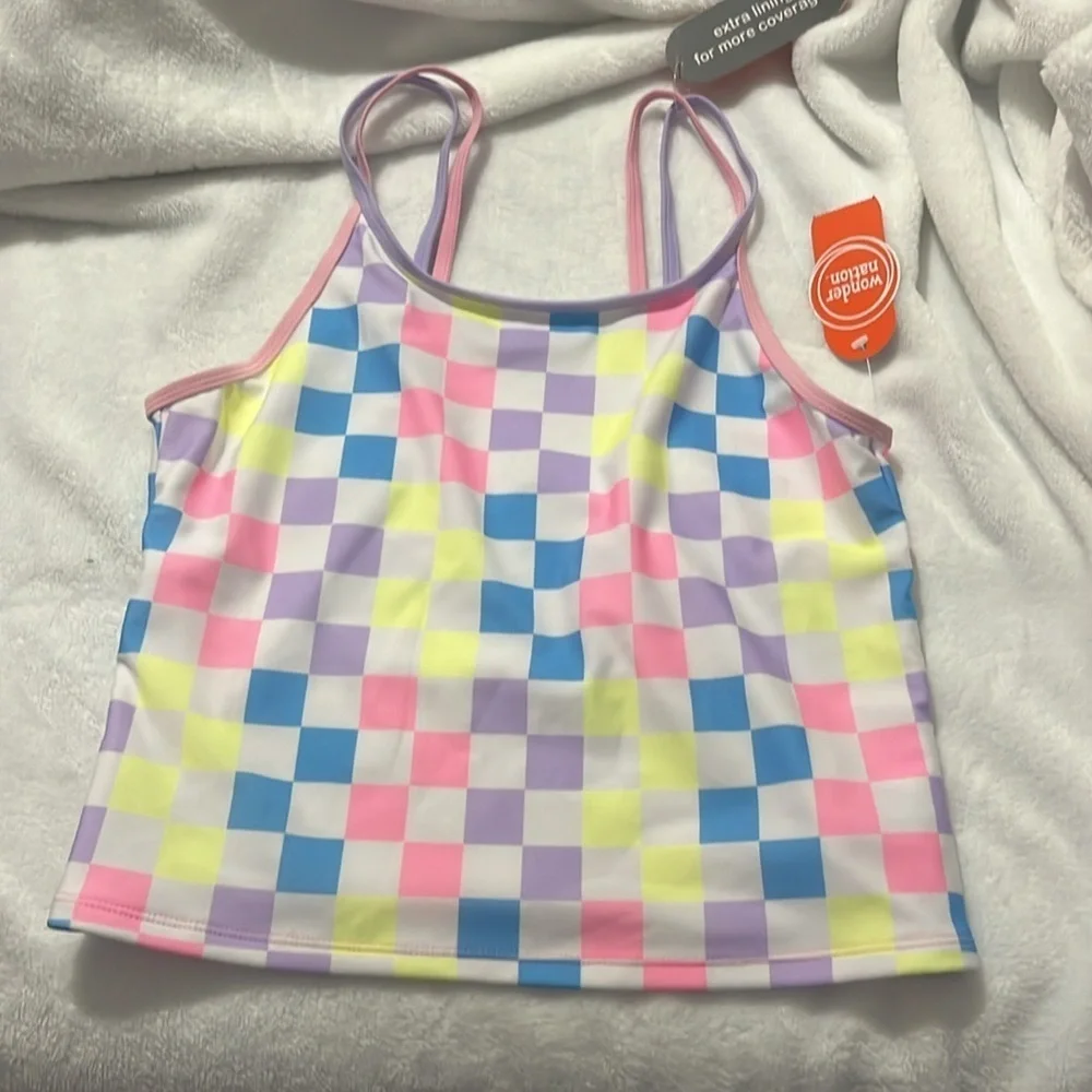 New Wonder Nation Girls' Strappy Tankini Swimsuit UPF 50 2-Piece Size XXL 18
